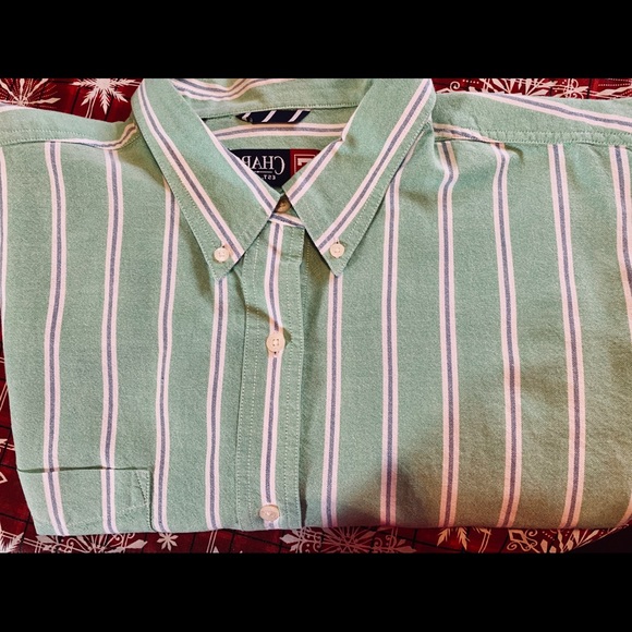 CHAPS Green and‎ White striped button down shirt. - Picture 2 of 6